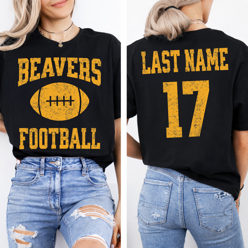 Wilton Beavers Personalized Name and Number Football Tee (Gold)