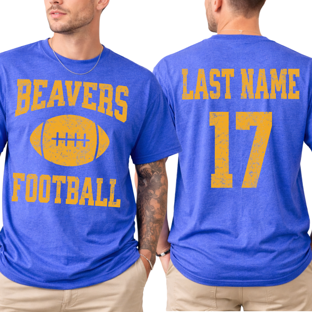 Wilton Beavers Personalized Name and Number Football Tee (Gold)