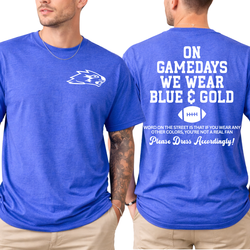 Wilton On Game Days We Wear Blue and Gold Tee