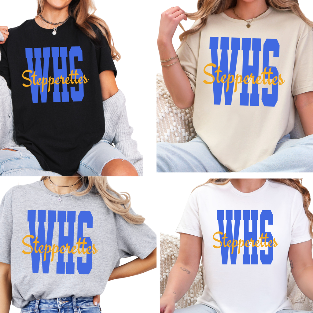 WHS Stepperettes Dance Team Gildan Softstyle tees in black, sand, sport gray and white