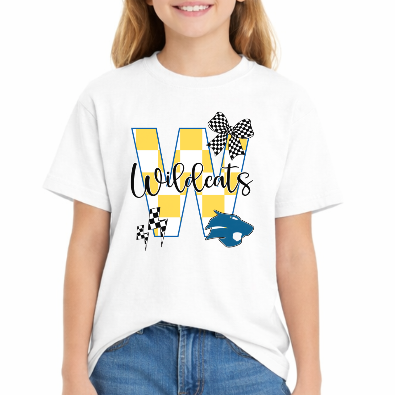 Durant Youth Checkered W Wildcats Tee
