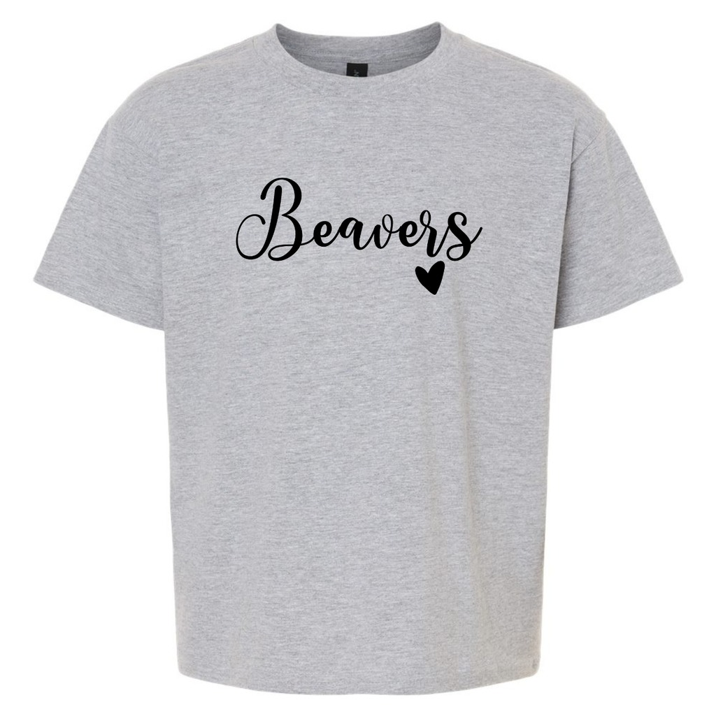 Wilton Youth Beavers Script Tee with Heart