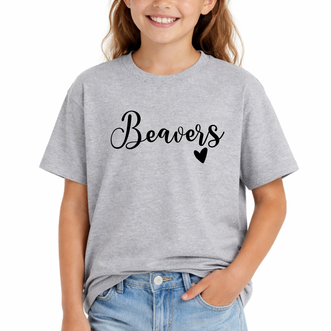Wilton Youth Beavers Script Tee with Heart