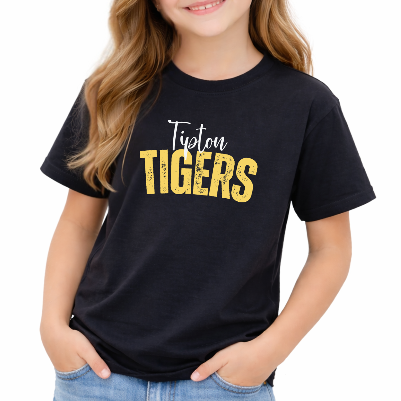 Tipton Tigers Distressed Script Youth Tee