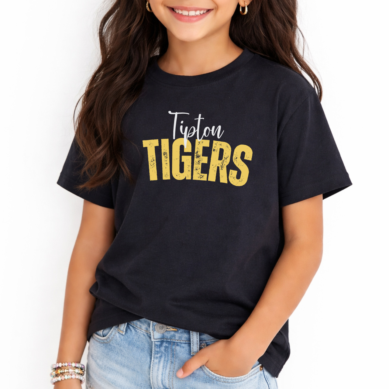 Tipton Tigers Distressed Script Youth Tee