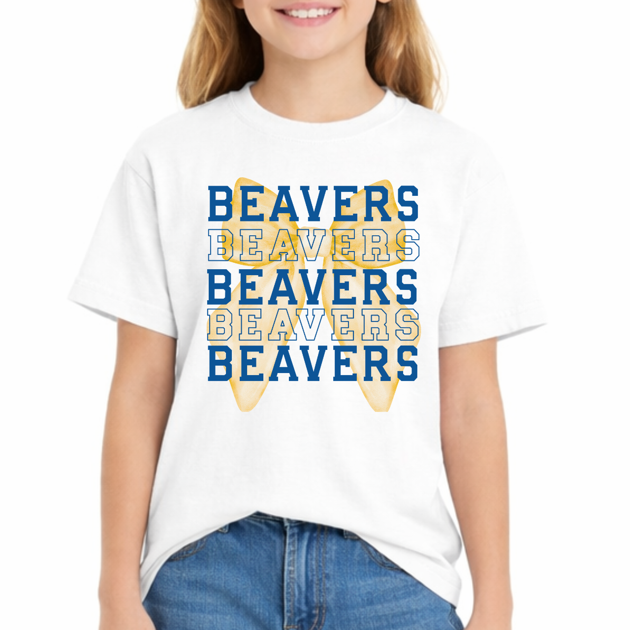 Wilton Youth Layered Varsity Beavers Bow Tee
