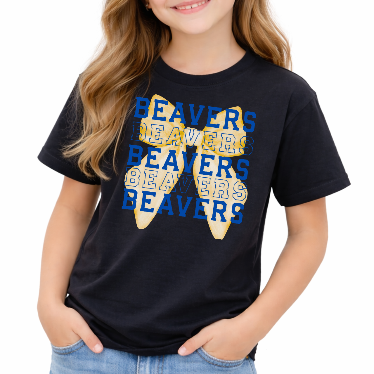 Wilton Youth Layered Varsity Beavers Bow Tee