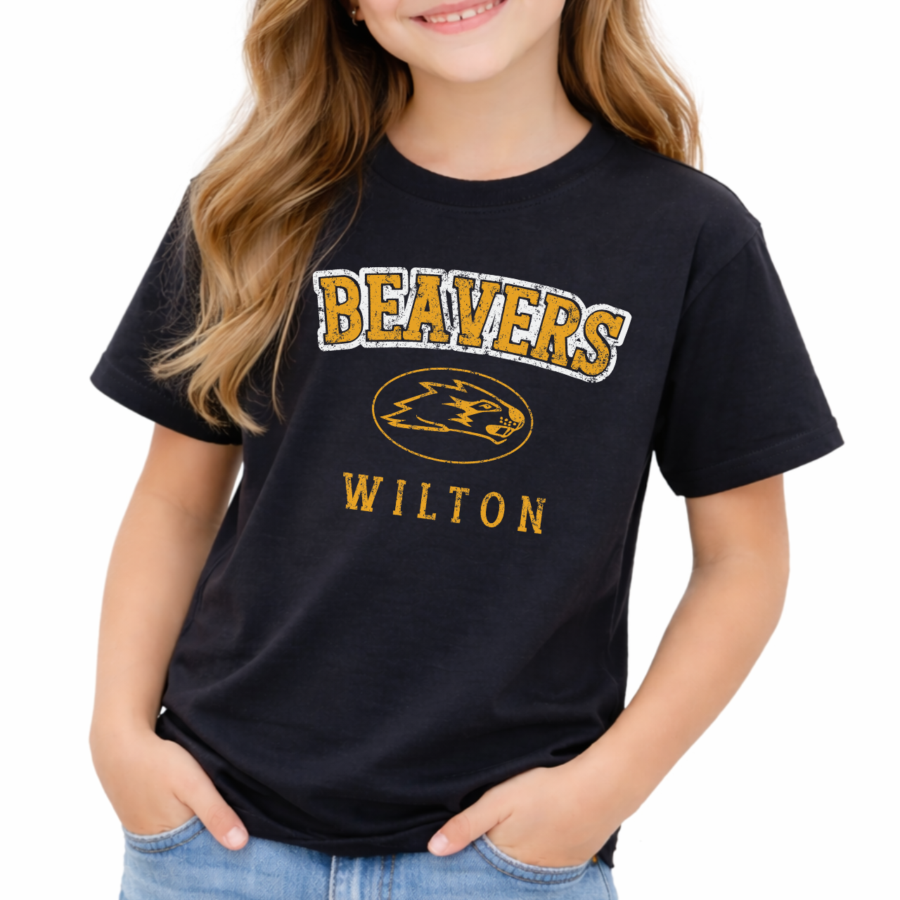Wilton Youth Vintage Mascot Beavers Tee