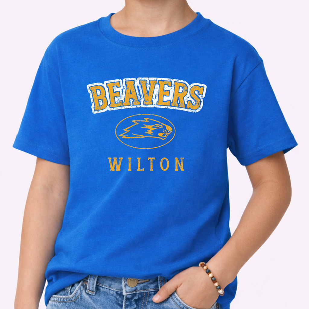 Wilton Youth Vintage Mascot Beavers Tee
