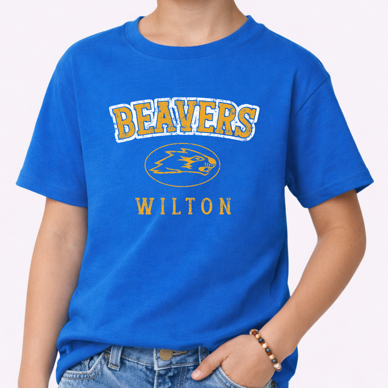 Wilton Youth Vintage Mascot Beavers Tee