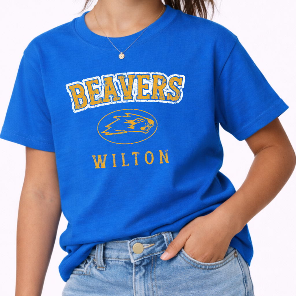 Wilton Youth Vintage Mascot Beavers Tee