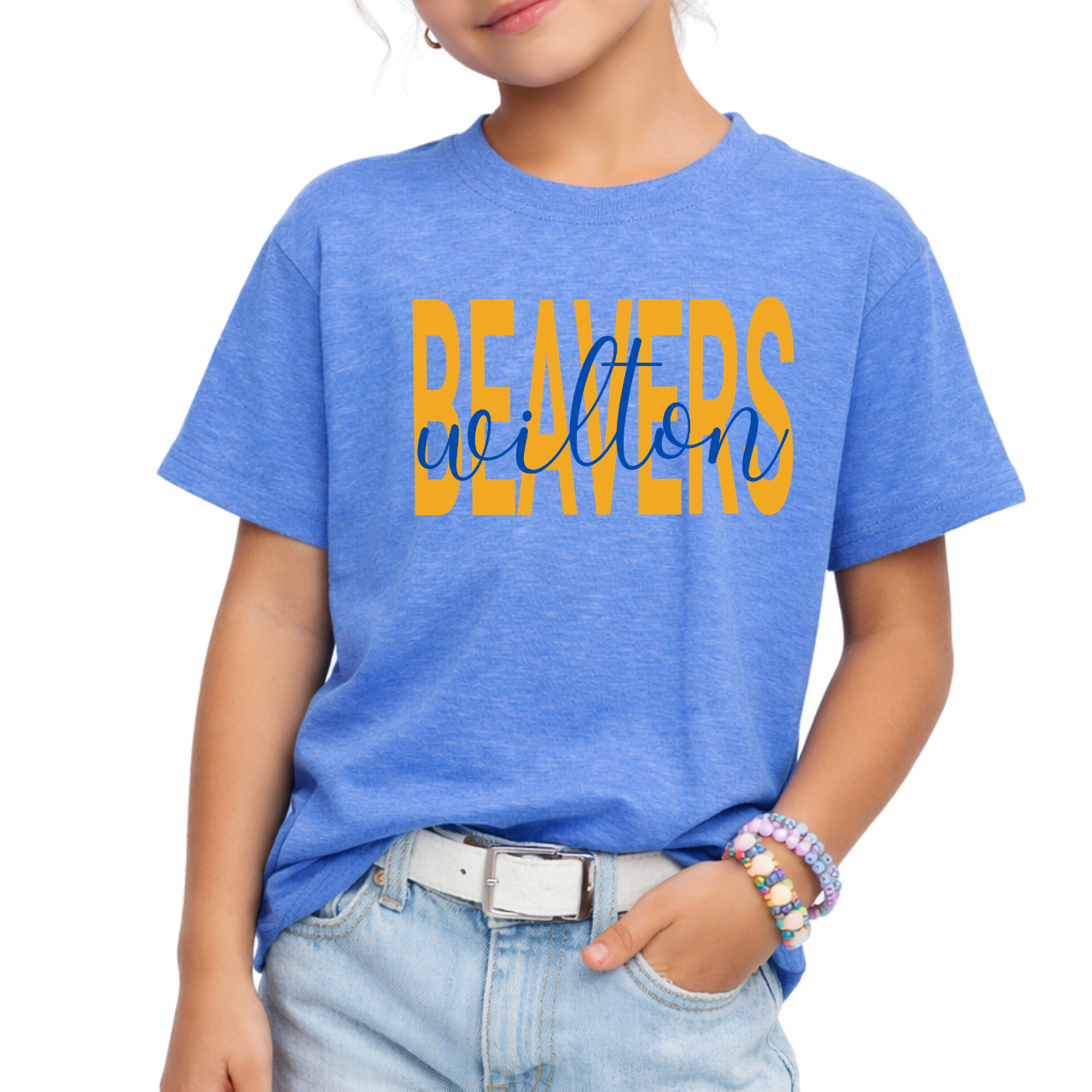Wilton Youth Script Overlay Beavers Tee
