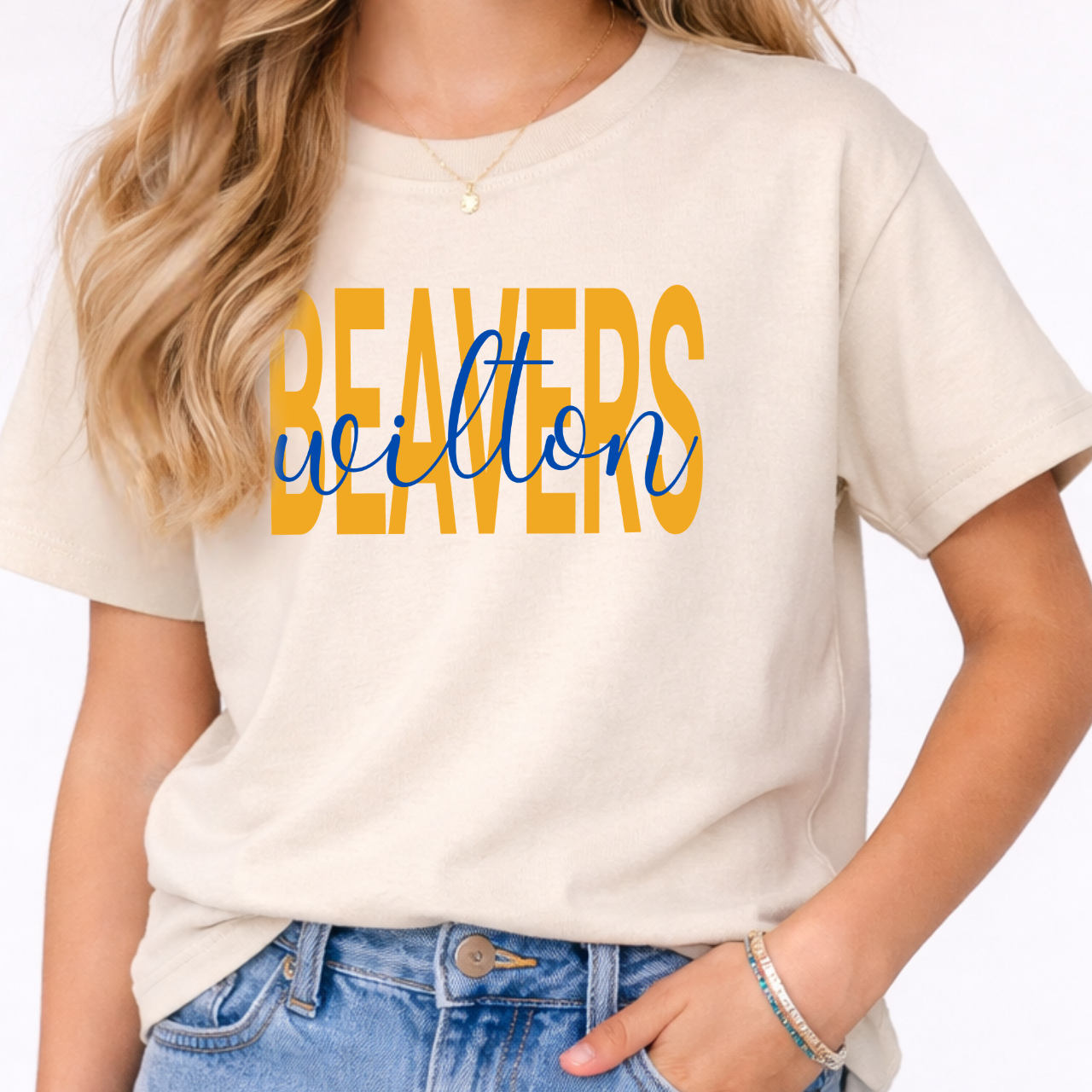 Wilton Youth Script Overlay Beavers Tee
