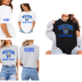 Wilton Dance Team collegiate tee in white, black, and sport gray with blue and gold varsity design and optional name placement