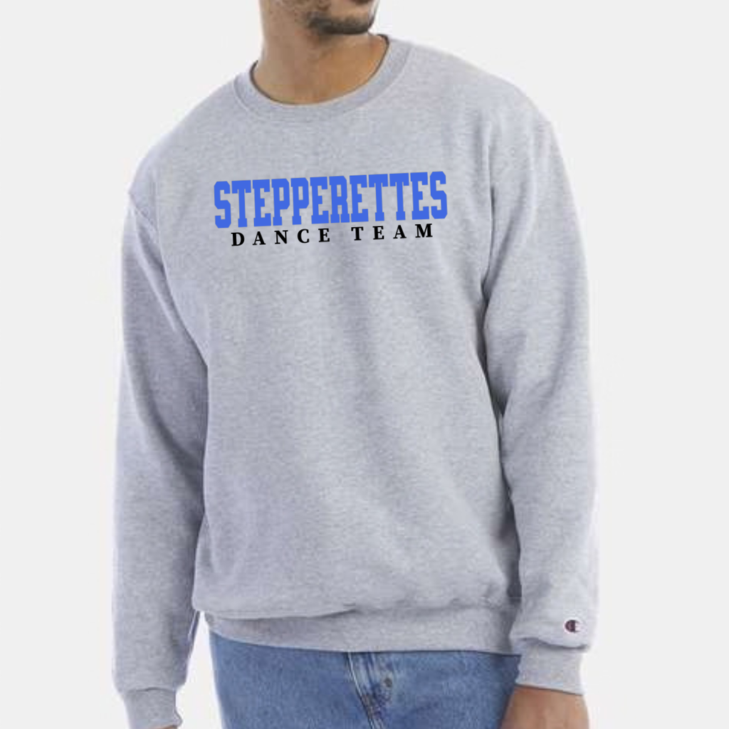 Shop the Wilton Stepperettes varsity dance team Champion Powerblend crewneck with a bold royal blue team design. Each purchase supports the fundraiser.