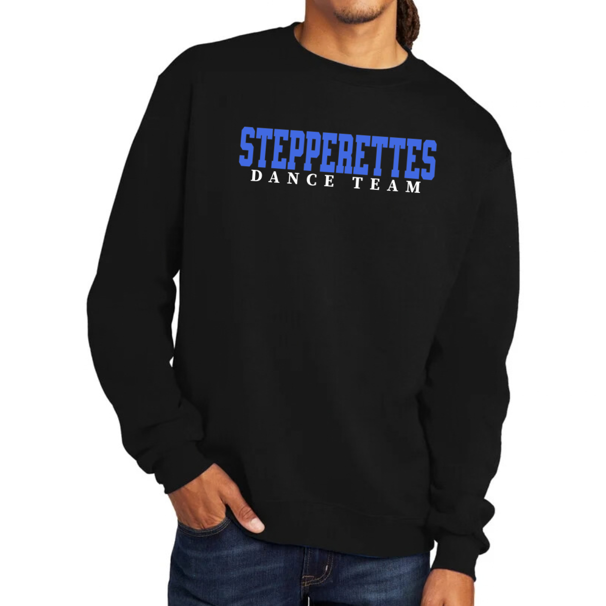 Shop the Wilton Stepperettes varsity dance team Champion Powerblend crewneck with a bold royal blue team design. Each purchase supports the fundraiser.