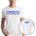 Wilton Stepperettes varsity dance team cotton poly blend tees in black, white, natural and charcoal with royal blue design