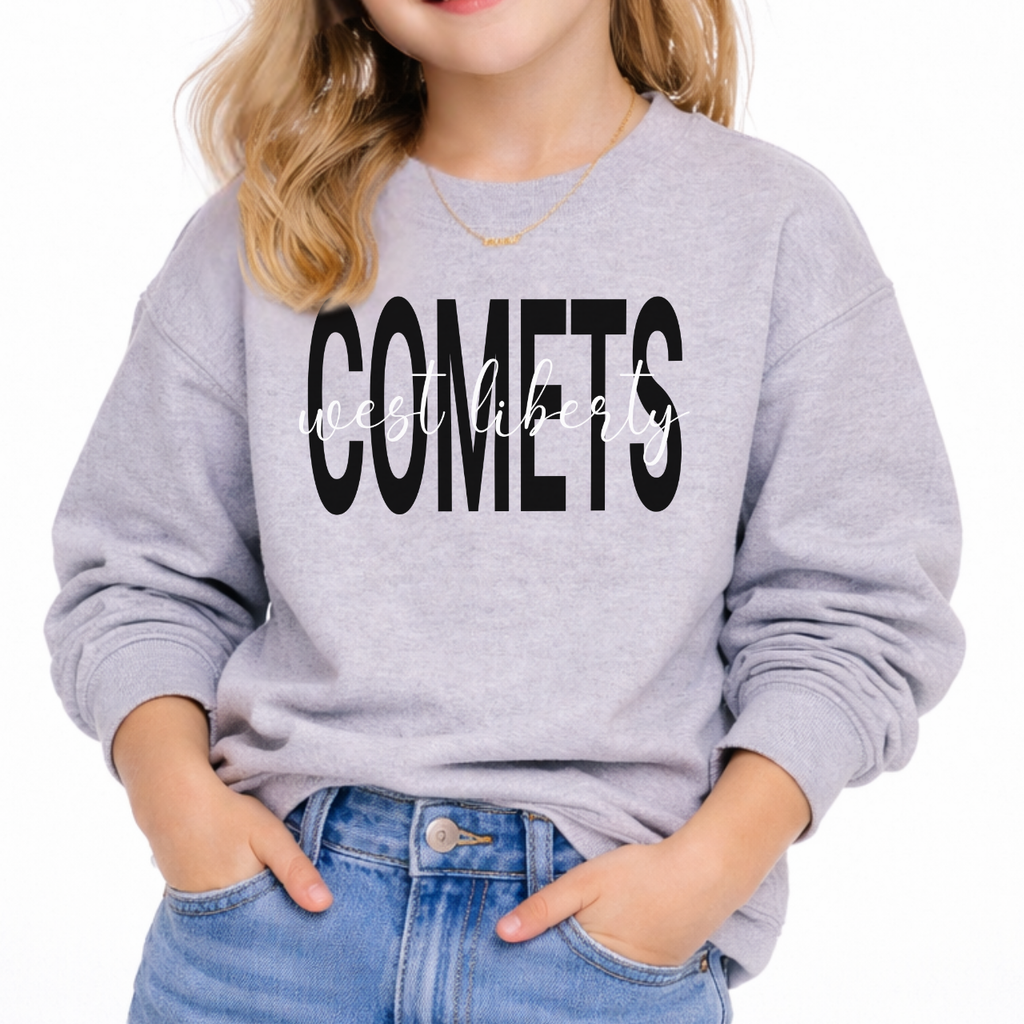 West Liberty Comets Script Overlay Youth Crewneck