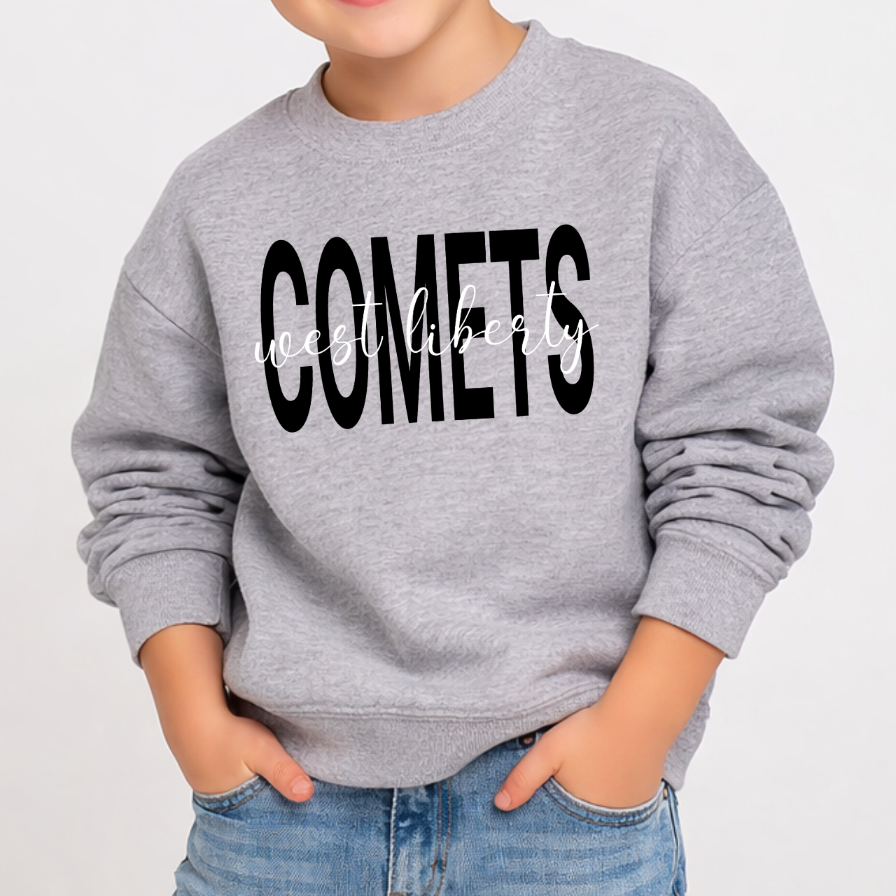 West Liberty Comets Script Overlay Youth Crewneck
