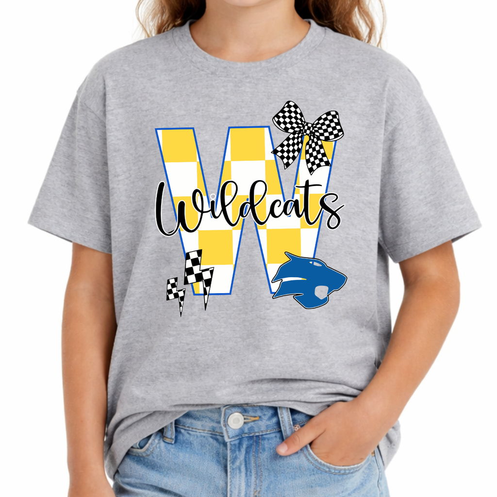 Durant Wildcats Checkered Initial Youth Tee