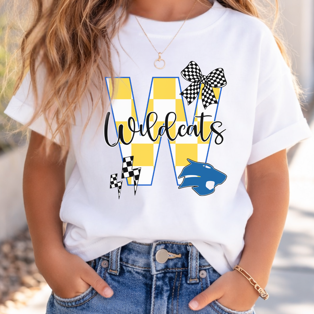 Durant Wildcats Checkered Initial Youth Tee