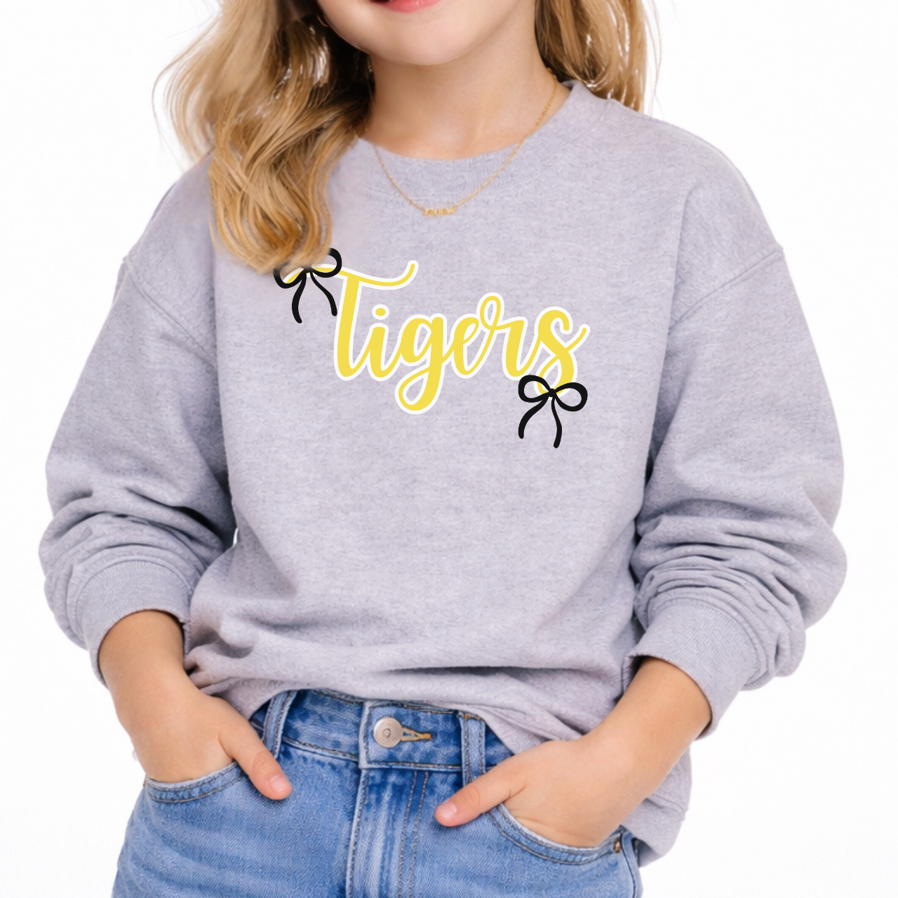 Youth - Tigers Bow Script Youth Crewneck